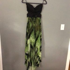 Leopard and palm printed hi low hem dress